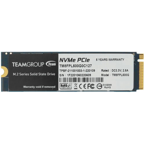 Твердотельный накопитель 500GB SSD TeamGroup T-FORCE CARDEA Z44L Gaming SSD M.2 2280 R3300Mb/s, W2400MB