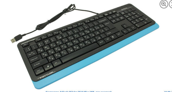 Клавиатура A4TECH Fstyler FK10, USB, черный + синий [fk10 blue]